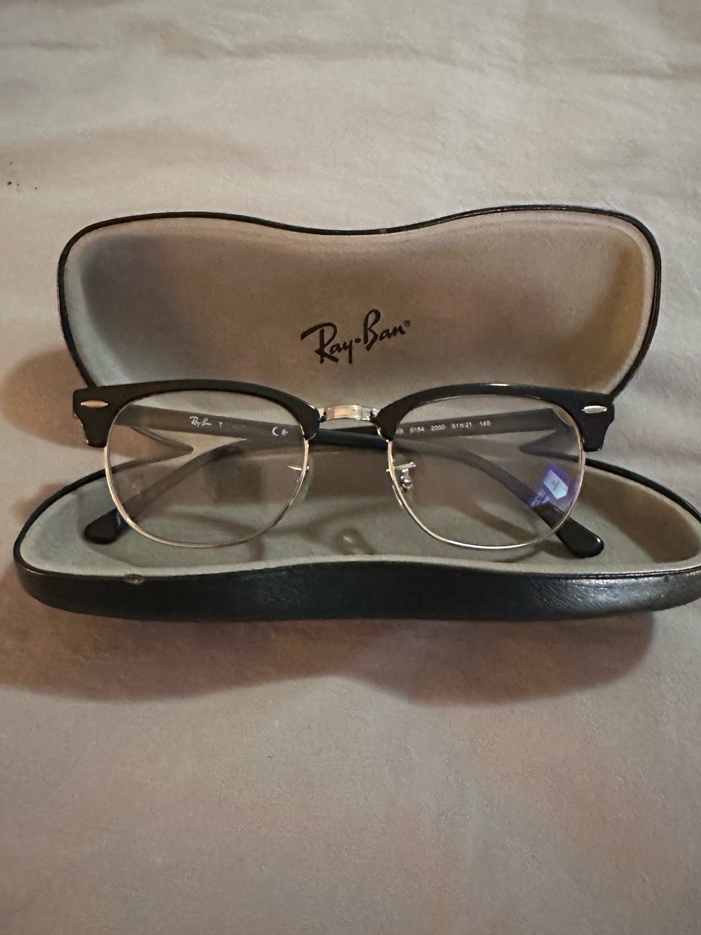 Ray-Ban Black and Silver Semi-Rim Clubmaster Glasses